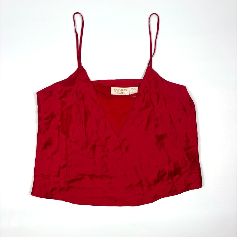 VTG 80/90s Victorias Secret Gold Label Silk Camisole Cami Womens Sz M Cherry Red - Picture 10 of 10